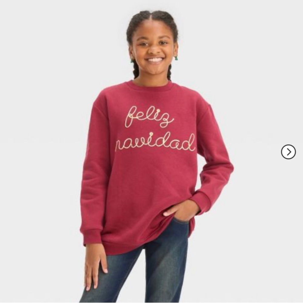 Girls' Oversized 'Feliz Navidad' Crewneck Sweatshirt - art class™ Maroon